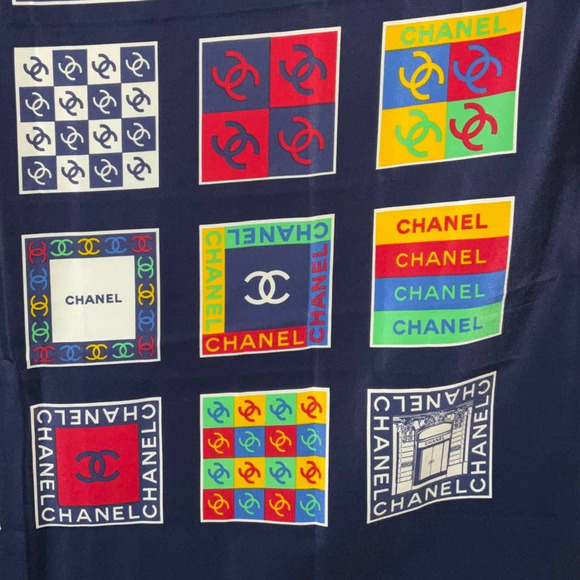 Chanel Multi-Color Signature Logo 100% Silk Square Scarf - Picture 10 of 15
